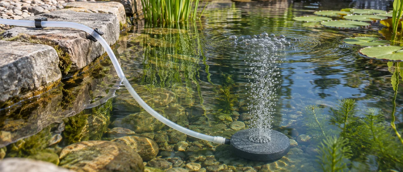 Силиконовый шланг для аэрации пруда у воды